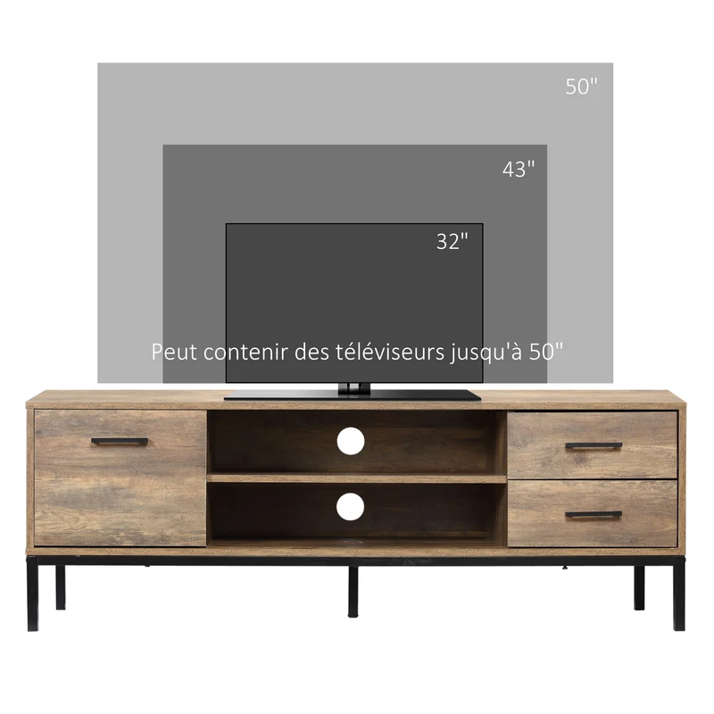 Meuble télé pour salon 132 x 39 x 45,5 cm rangement passe câbles industriel minimaliste en panneau de particules marron 21_0003056