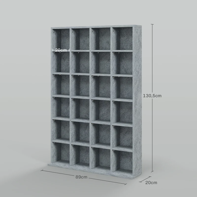 Meuble de rangement cd dvd salon 89 x 20 x 130,5 cm étagères réglables capacité design en panneaux de particules gris 21_0001400