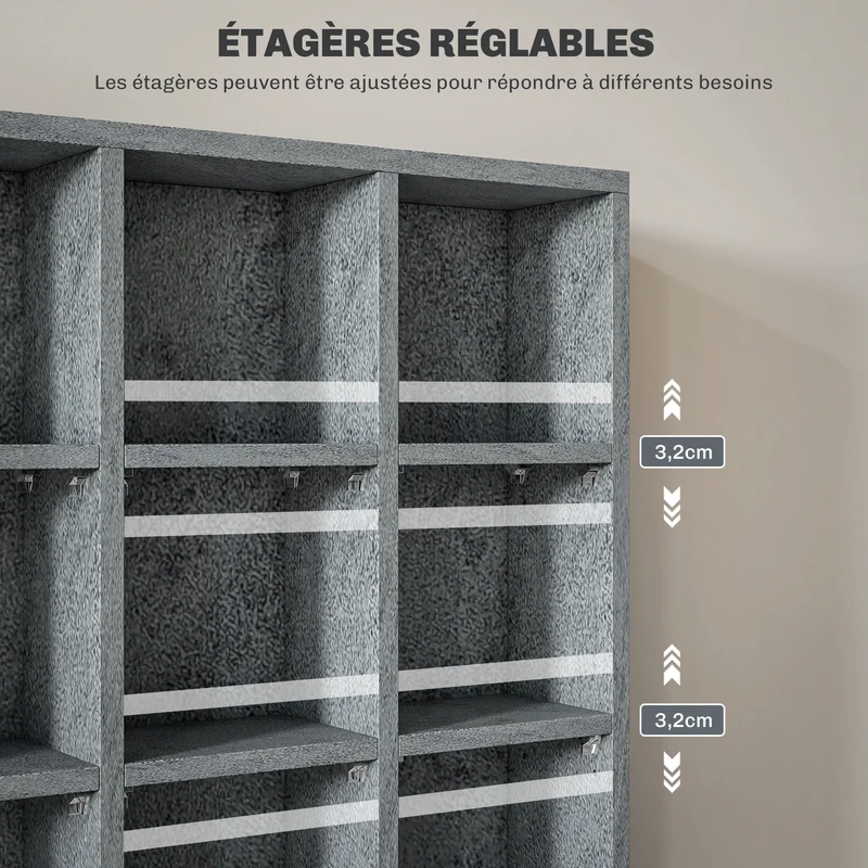 Meuble de rangement cd dvd salon 89 x 20 x 130,5 cm étagères réglables capacité design en panneaux de particules gris 21_0001400