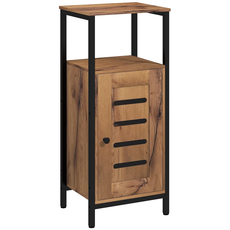 Meuble bas de salle de bain 37 x 30 x 85 cm rangement pratique porte à lamelles rustique contemporain en bois marron 21_0001965