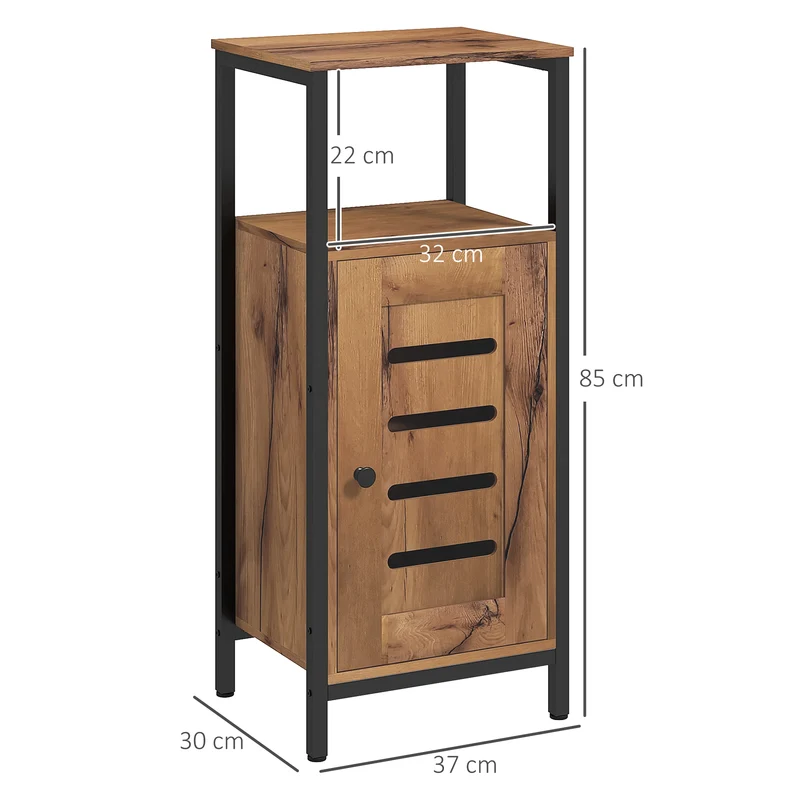 Meuble bas de salle de bain 37 x 30 x 85 cm rangement pratique porte à lamelles rustique contemporain en bois marron 21_0001965