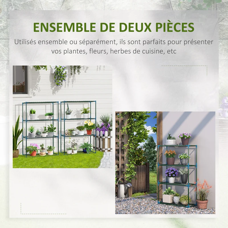 Lot de 2 étagères à fleurs 70 x 27 x 110 cm gain de place modulable pour balcon et jardin design moderne en acier vert 21_0004244