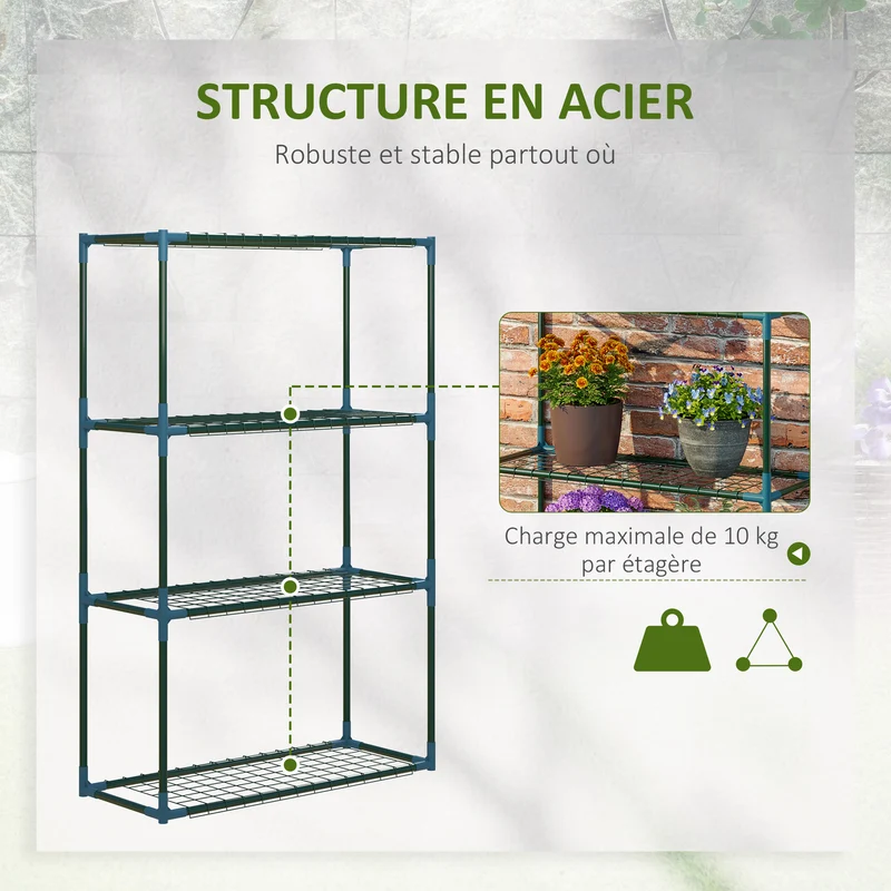 Lot de 2 étagères à fleurs 70 x 27 x 110 cm gain de place modulable pour balcon et jardin design moderne en acier vert 21_0004244