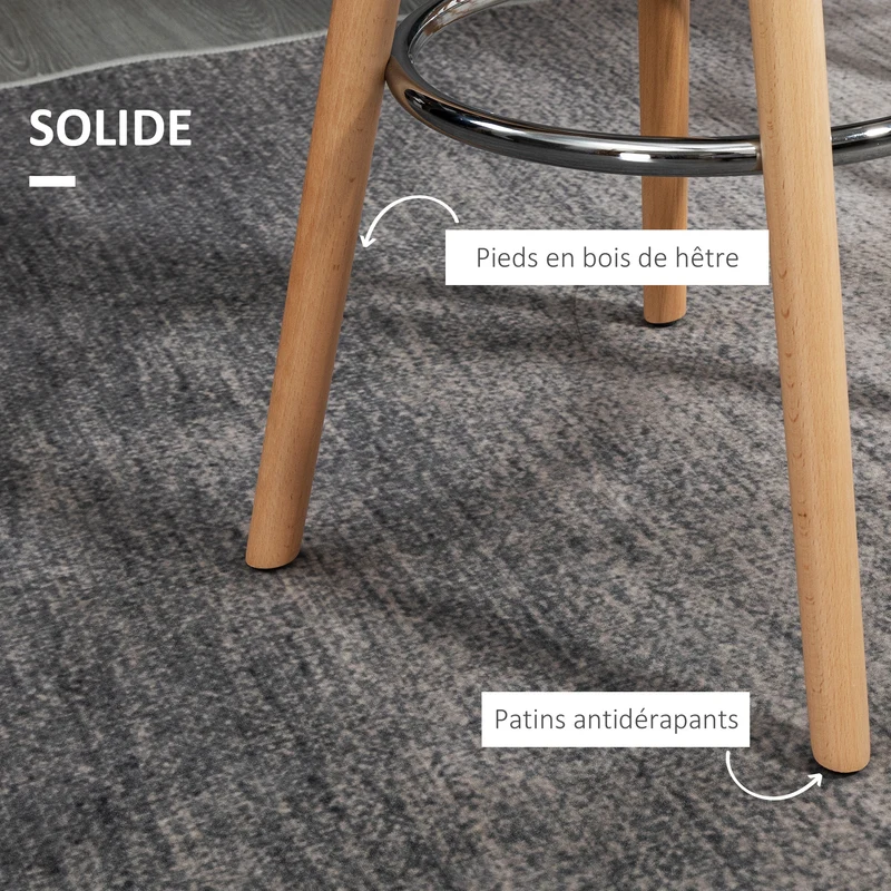 Lot de 2 tabourets de bar assise rembourrée 43 x 43 x 91 cm repose-pieds antidérapants ergonomique moderne en PU blanc 21_0002262