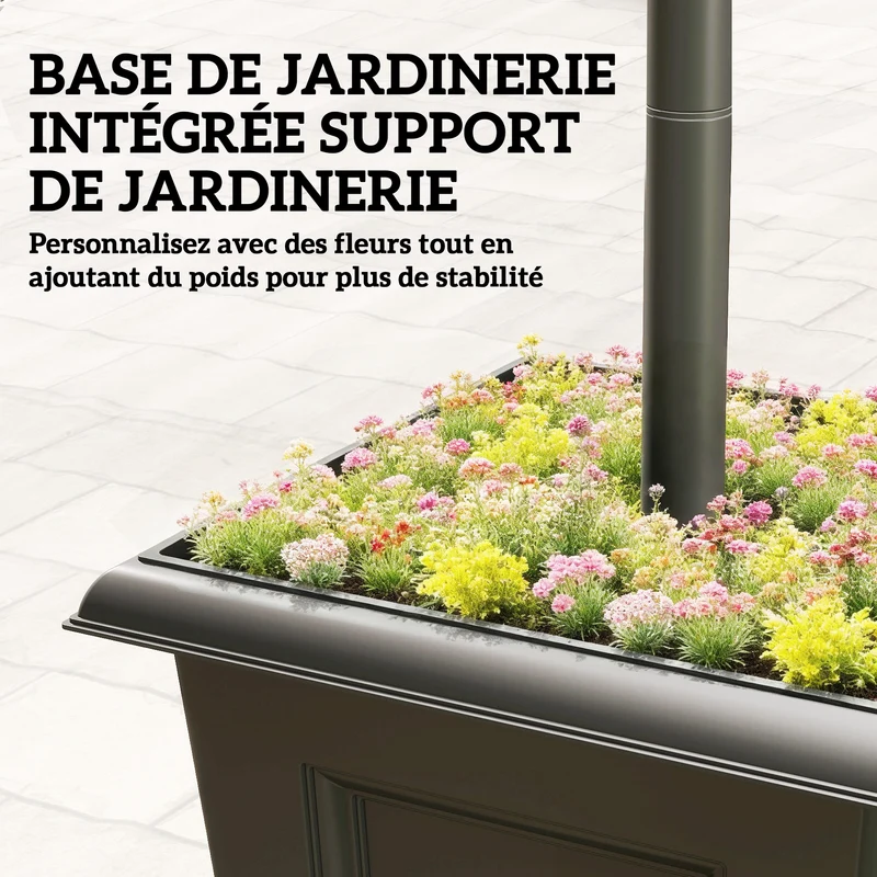 Lampadaire extérieur sur pied 52 x 52 x 185 cm solaire jardinière et capteur crépuscule épuré en acier inoxydable noir 21_0006999