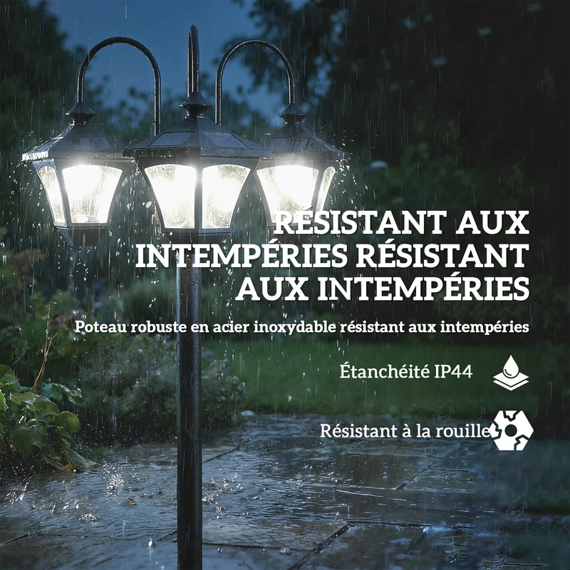 Lampadaire extérieur sur pied 52 x 52 x 185 cm solaire jardinière et capteur crépuscule épuré en acier inoxydable noir 21_0006999