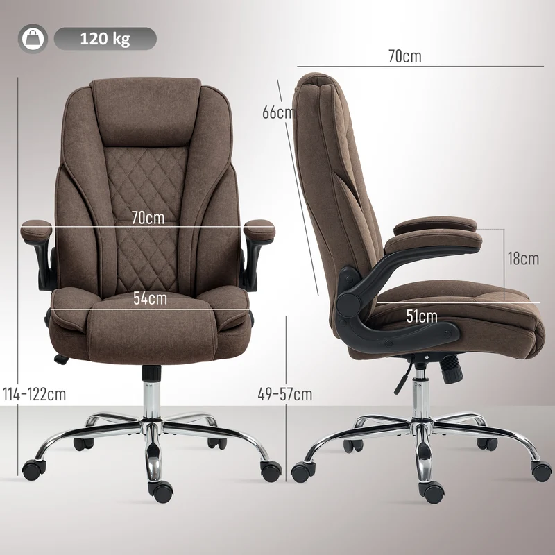 Fauteuil de bureau ergonomique 70 x 70 x 114-122 cm accoudoirs relevables hauteur réglable moderne en velours marron 21_0006286