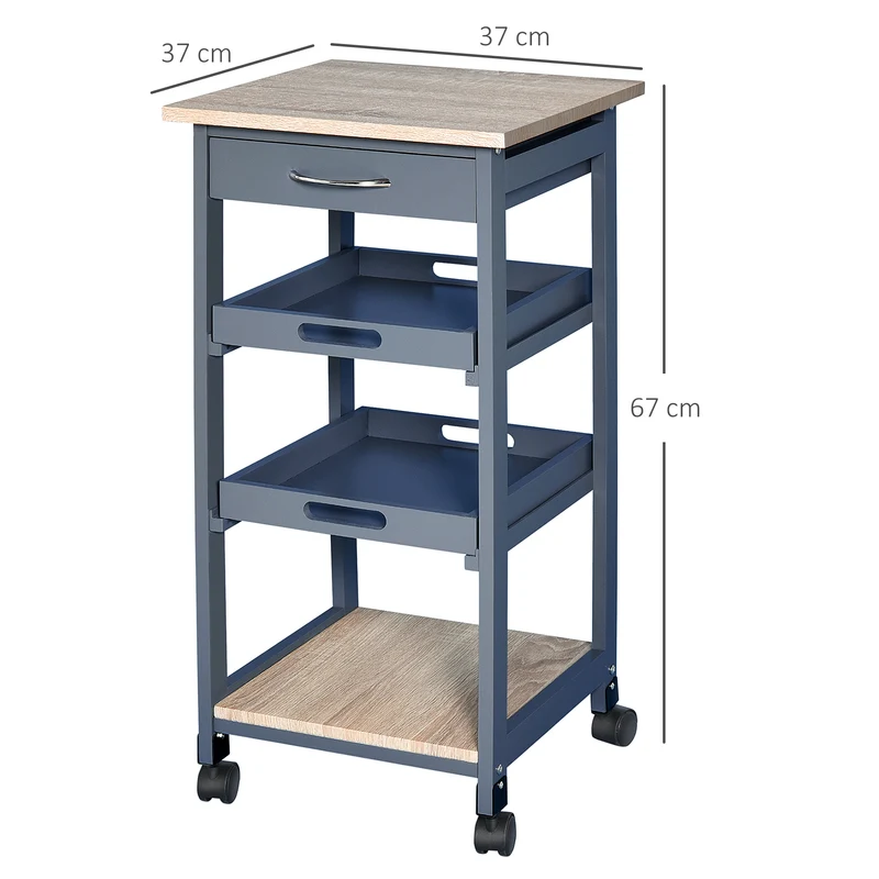 Chariot desserte cuisine 37 x 37 x 76 cm 2 plateaux amovibles tiroir étagère roulettes moderne mobilité 360° en MDF gris 21_0001001