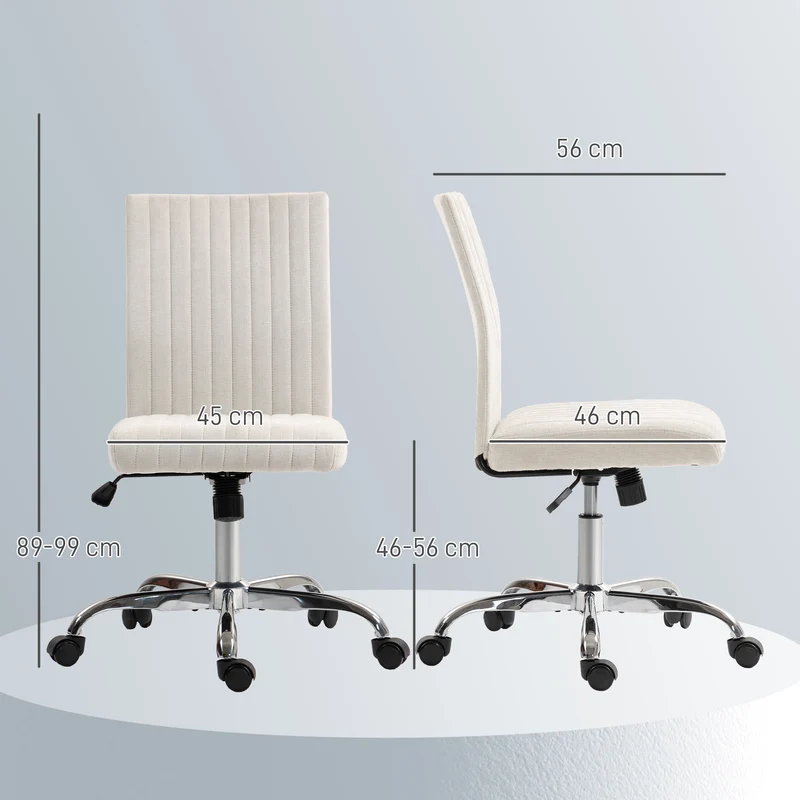 Chaise de bureau sans accoudoirs 43 x 56 x 89-99 cm hauteur réglable pivotant 360° moderne épuré en polyester crème 21_0006304