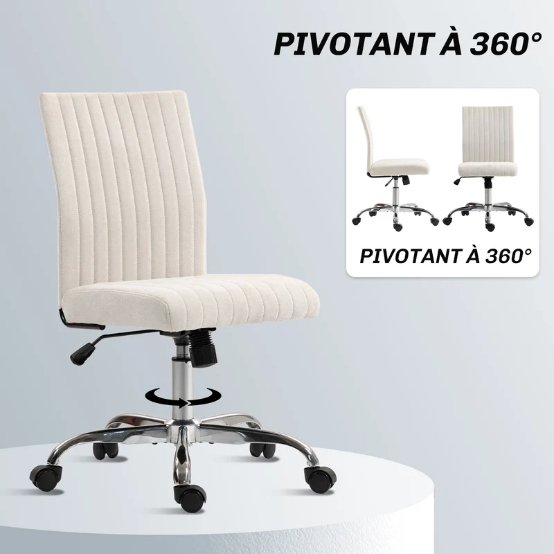 Chaise de bureau sans accoudoirs 43 x 56 x 89-99 cm hauteur réglable pivotant 360° moderne épuré en polyester crème 21_0006304