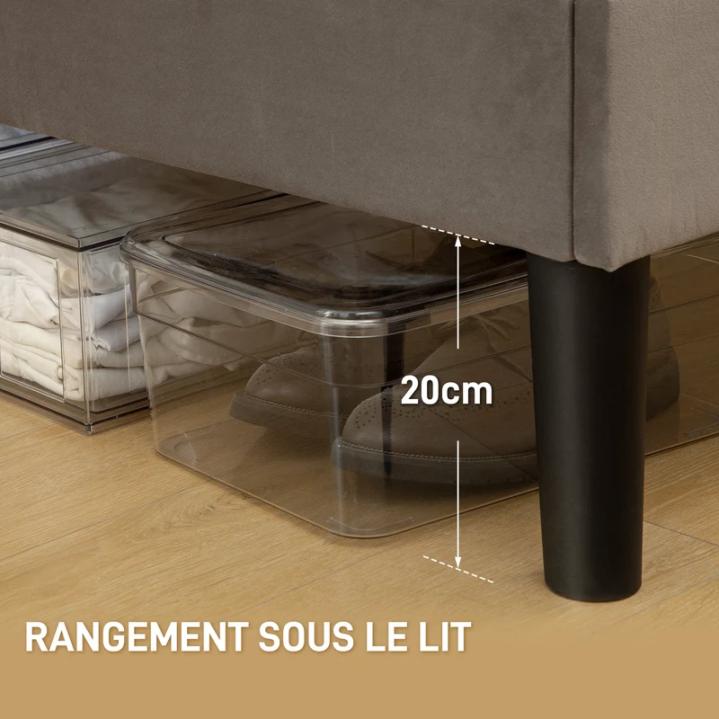 Cadre de lit double 140 x 190 cm tête réglable rembourrée 5 niveaux rangement sous lit scandinave en polyester gris 21_0001647