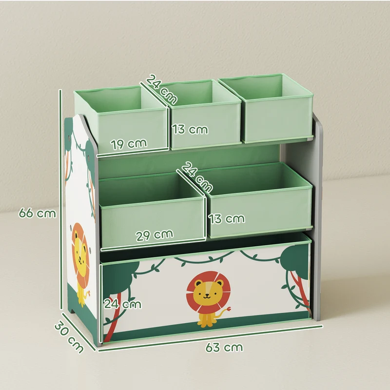 Étagère de rangement enfants 63 x 30 x 66 cm 6 boîtes amovibles gain de place coins arrondis contemporain en MDF vert 21_0000168