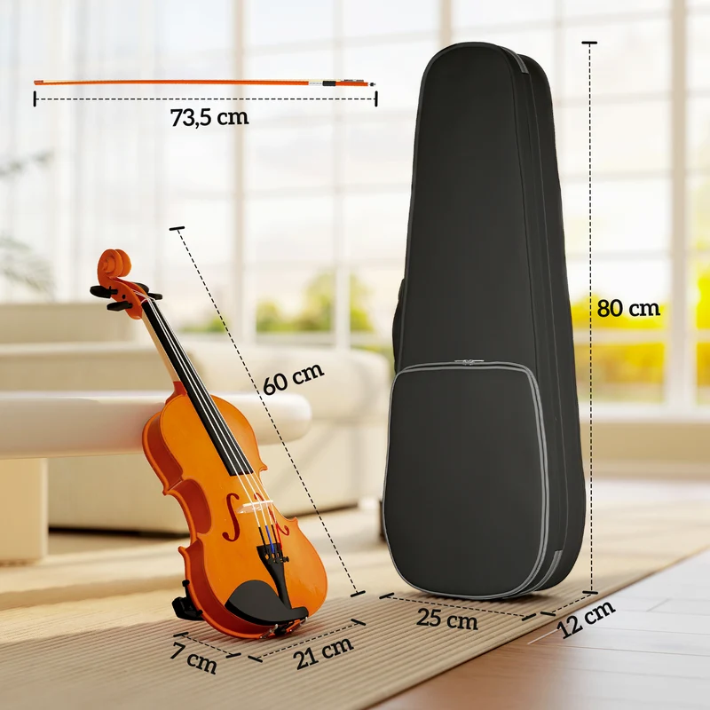 Violon 4/4 60 x 21 x 7 cm idéal pour débutants avec étui léger pour événements familiaux style classique en bois marron 21_0008056