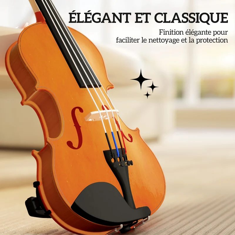 Violon 4/4 60 x 21 x 7 cm idéal pour débutants avec étui léger pour événements familiaux style classique en bois marron 21_0008056