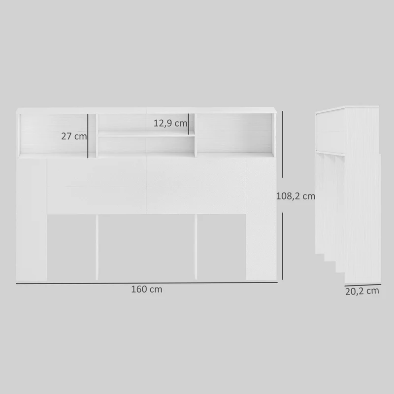 Tête de lit sur pied à 4 compartiments 160 x 20,2 x 108,2 cm gain de place moderne minimaliste pratique en MDF blanc 21_0003758