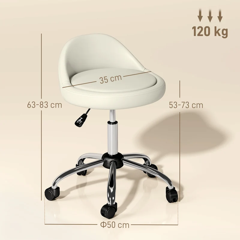 Tabouret de travail 50 x 50 x 63-83 cm hauteur réglable pivotant 360° assise mousse moderne épuré en simili cuir blanc 21_0000782