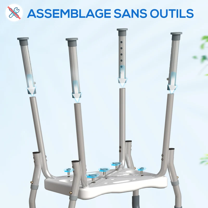 Tabouret de douche avec accoudoirs sans dossier 52 x 45 x 57-69 cm réglable antidérapant contemporain en aluminium bleu 21_0000853