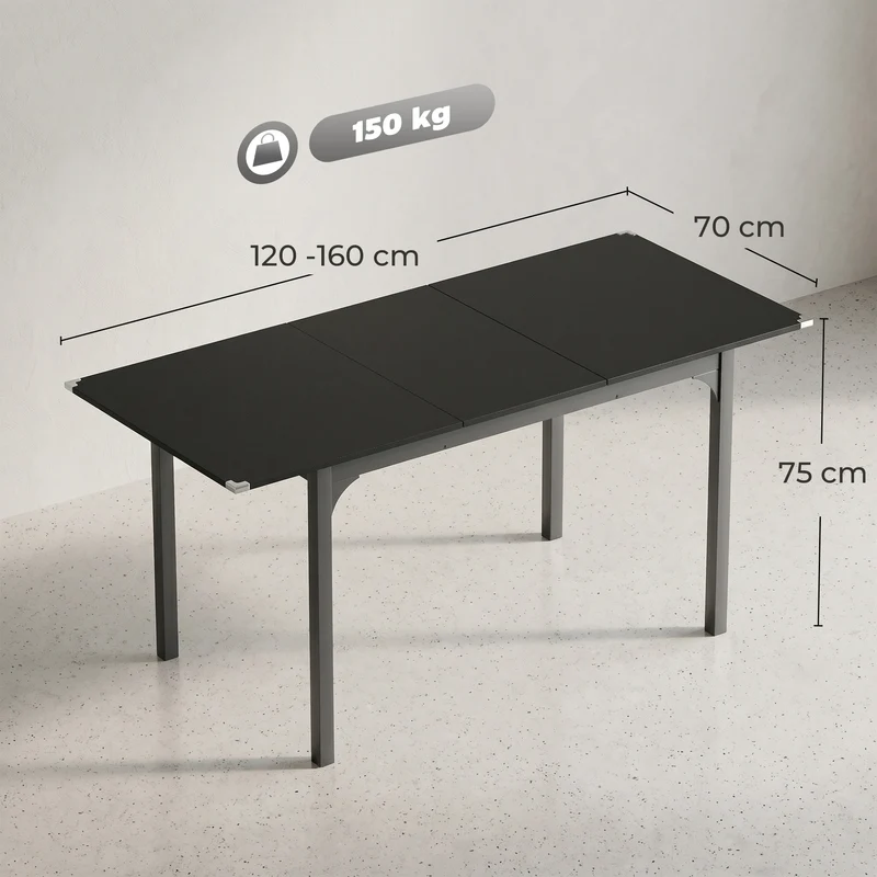 Table à manger extensible rectangulaire 120-160 x 70 x 75 cm gain de place rangement intégré moderne épuré en MDF noir 21_0003286