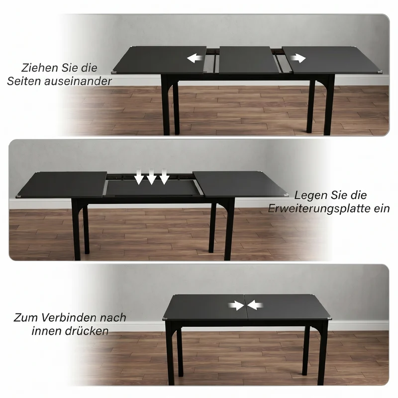 Table à manger extensible rectangulaire 120-160 x 70 x 75 cm gain de place rangement intégré moderne épuré en MDF noir 21_0003286