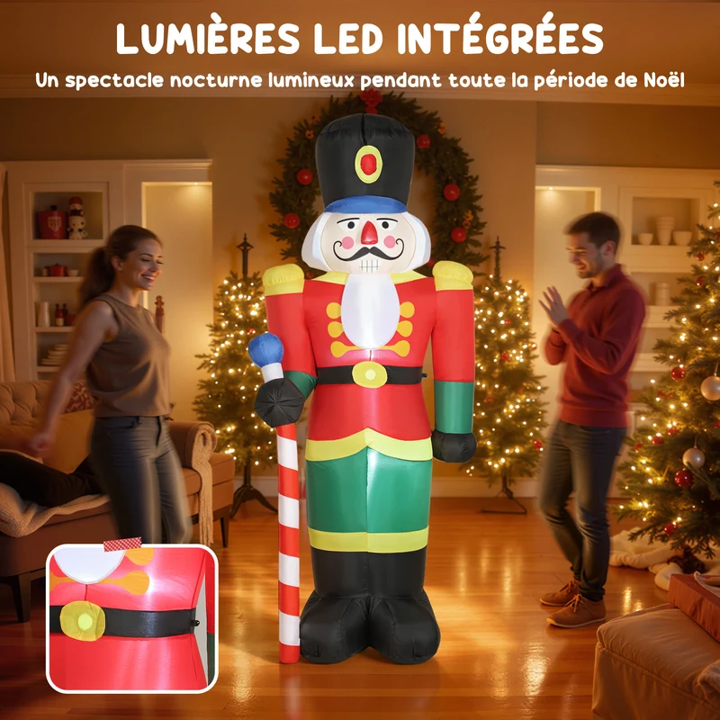 Soldat casse-noisette gonflable extérieur 111 x 78 x 245 cm éclairage led montage facile classique en polyester rouge 21_0005691