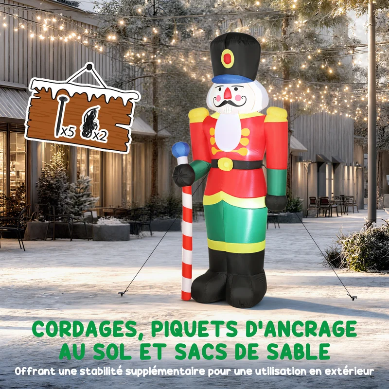 Soldat casse-noisette gonflable extérieur 111 x 78 x 245 cm éclairage led montage facile classique en polyester rouge 21_0005691