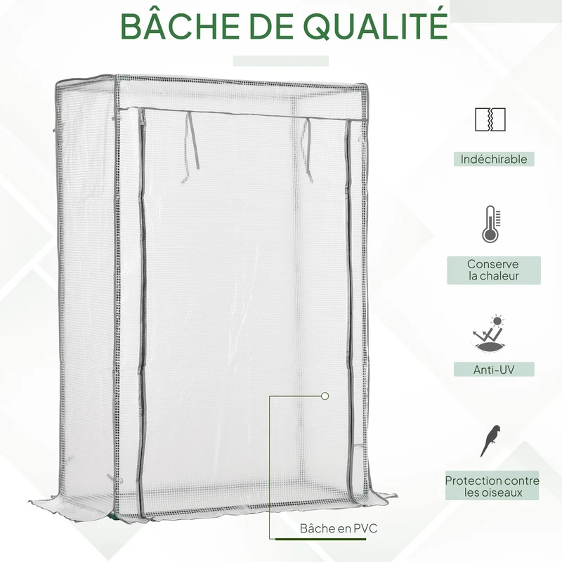 Serre de balcon 100 x 50 x 150 cm protection plantes anti uv renforcée montage rapide style moderne épuré en acier vert 21_0004170