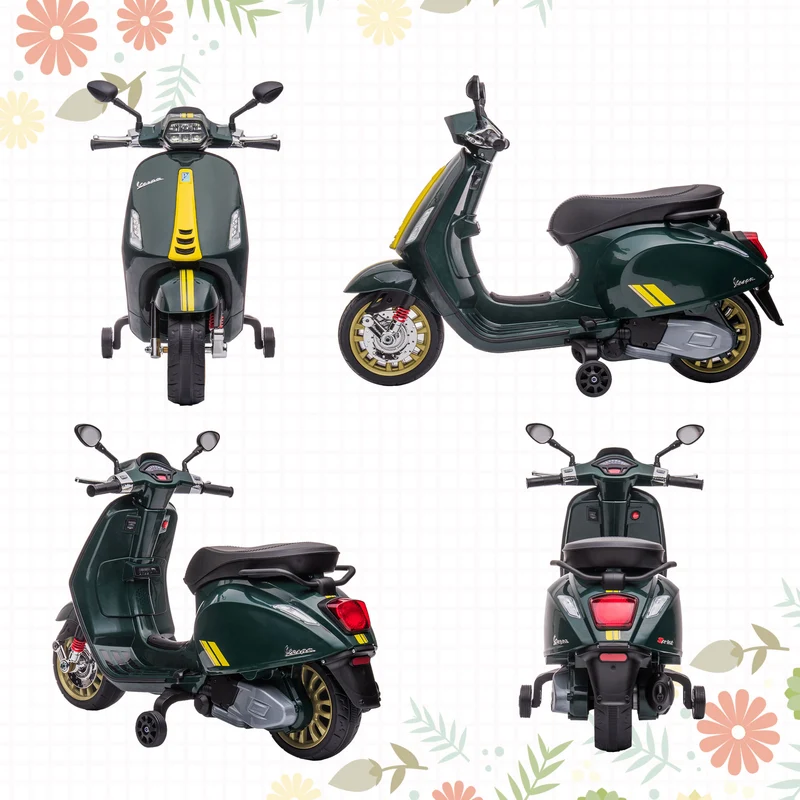 Scooter électrique enfant 2 roues d'entraînement 107 x 47 x 73 cm musique et port usb stabilité design en PP vert foncé 21_0000571