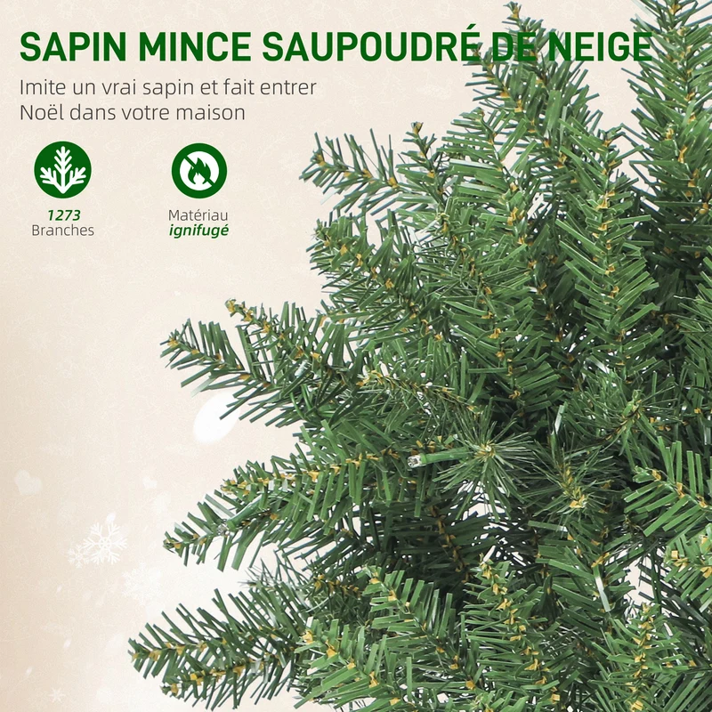 Sapin de noël étroit éclairé 85 x 85 x 210 cm montage rapide 350 lumières pointes denses style moderne en plastique vert 21_0003693