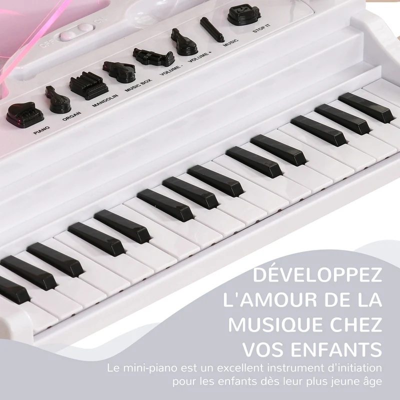 Piano enfant électronique à queue 37 x 30.5 x 60.4 cm micro enregistrement ludique design scandinave en plastique blanc 21_0000695