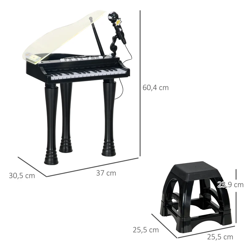 Piano enfant électronique 32 touches 38,8 x 30,5 x 42,9 cm micro enregistrement ludique stable moderne en plastique noir 21_0000694