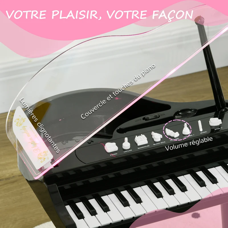 Piano enfant électronique 32 touches 38,8 x 30,5 x 42,9 cm micro enregistrement ludique stable moderne en plastique noir 21_0000694