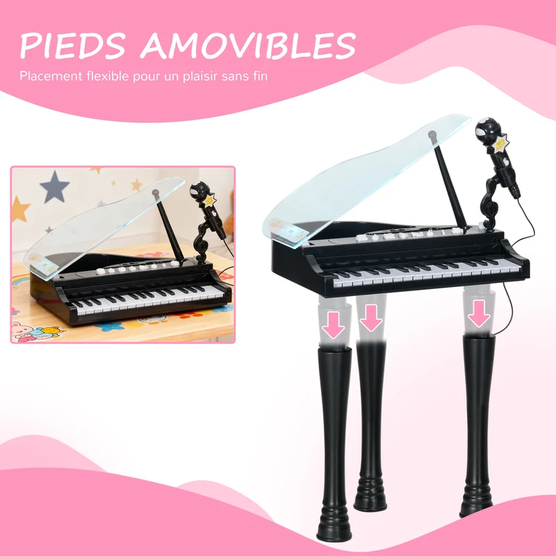 Piano enfant électronique 32 touches 38,8 x 30,5 x 42,9 cm micro enregistrement ludique stable moderne en plastique noir 21_0000694
