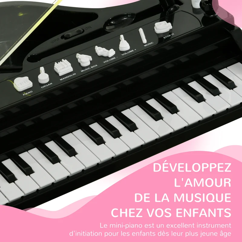 Piano enfant électronique 32 touches 38,8 x 30,5 x 42,9 cm micro enregistrement ludique stable moderne en plastique noir 21_0000694