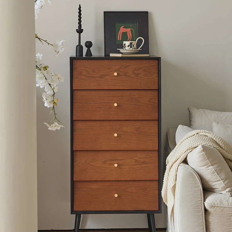 Traditional French Rectangular Plywood Pine Wood Carbon Steel Storage Cabinet 4/5-Drawer For Living Room & Bedroom