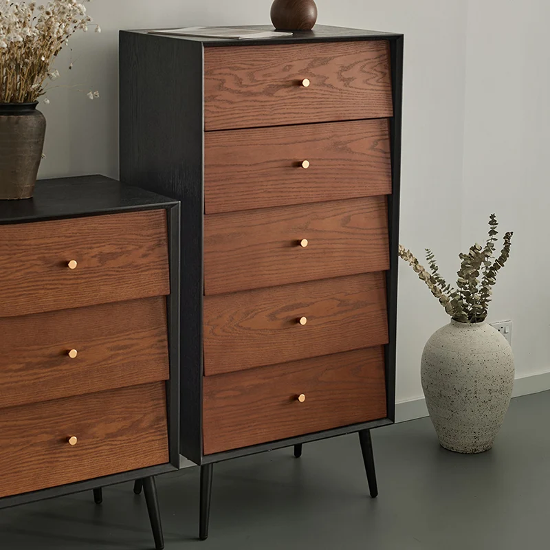 Traditional French Rectangular Plywood Pine Wood Carbon Steel Storage Cabinet 4/5-Drawer For Living Room & Bedroom