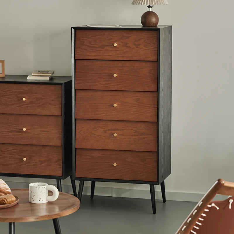 Traditional French Rectangular Plywood Pine Wood Carbon Steel Storage Cabinet 4/5-Drawer For Living Room & Bedroom