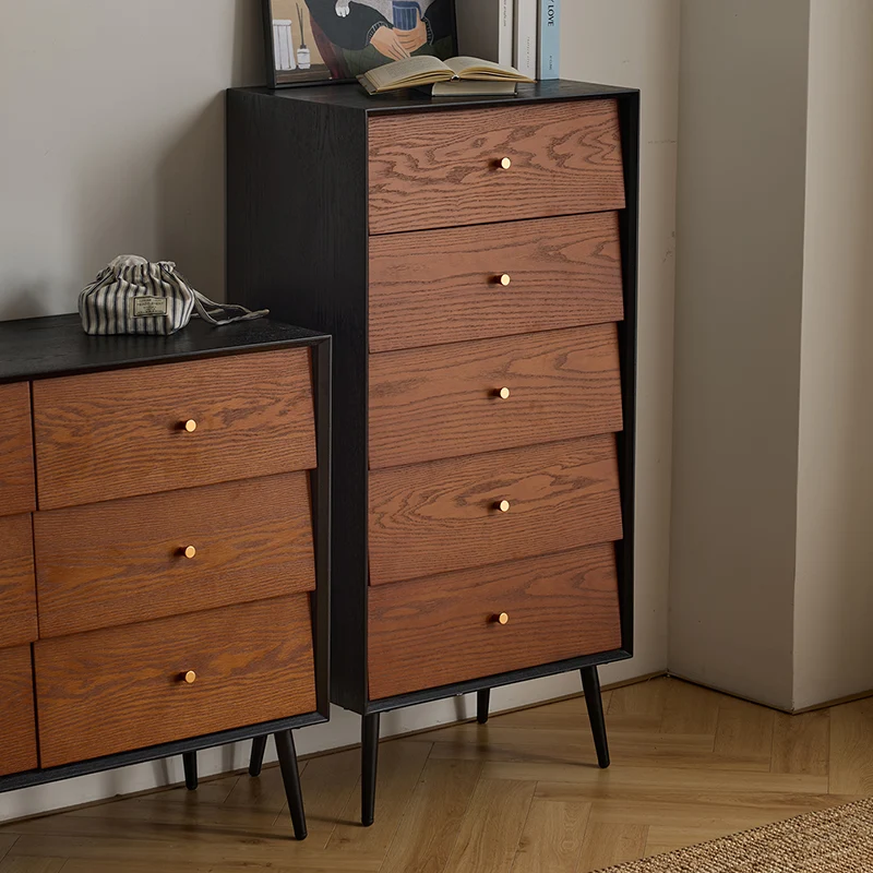 Traditional French Rectangular Plywood Pine Wood Carbon Steel Storage Cabinet 4/5-Drawer For Living Room & Bedroom
