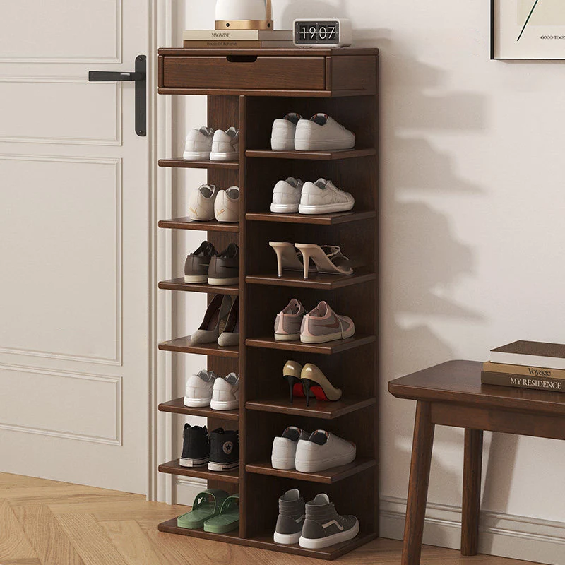 Modern Minimalist Rectangular Rubberwood Plywood Paulownia Wood Shoe Storage Rack 5/6/7-Layer For Entryway & Hallway