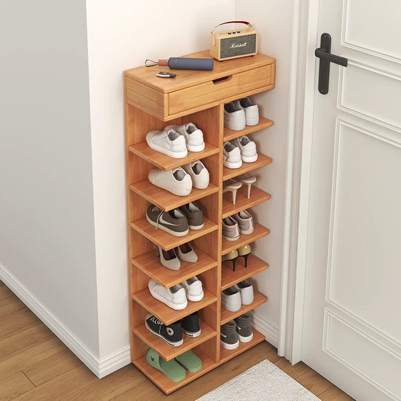 Modern Minimalist Rectangular Rubberwood Plywood Paulownia Wood Shoe Storage Rack 5/6/7-Layer For Entryway & Hallway