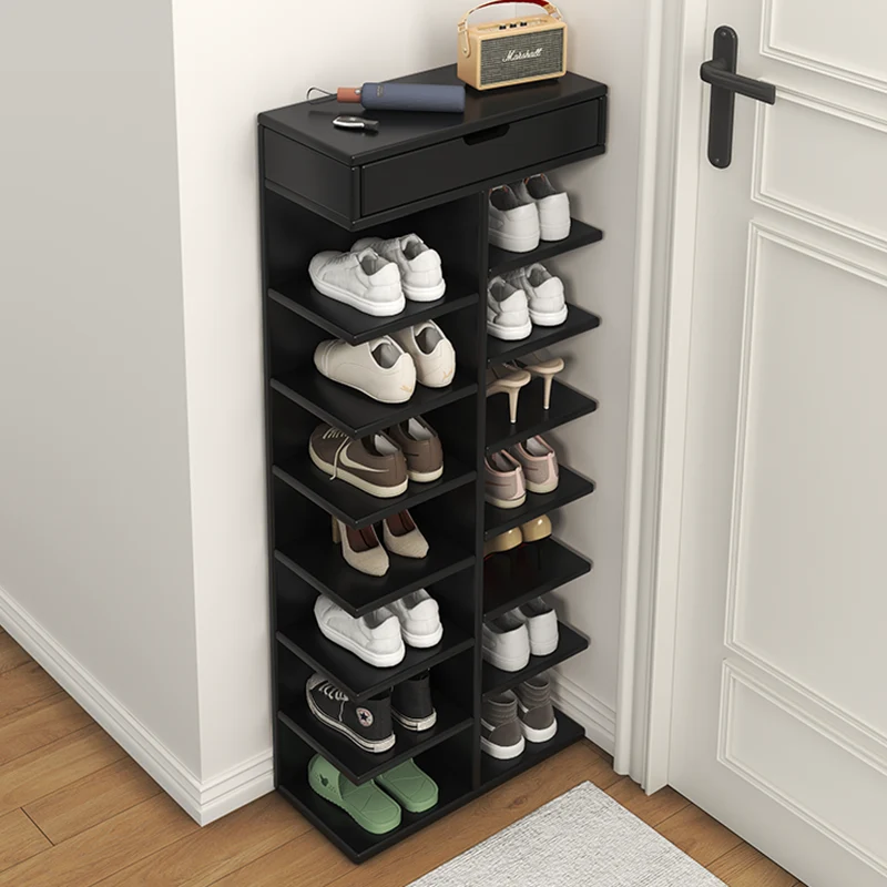 Modern Minimalist Rectangular Rubberwood Plywood Paulownia Wood Shoe Storage Rack 5/6/7-Layer For Entryway & Hallway