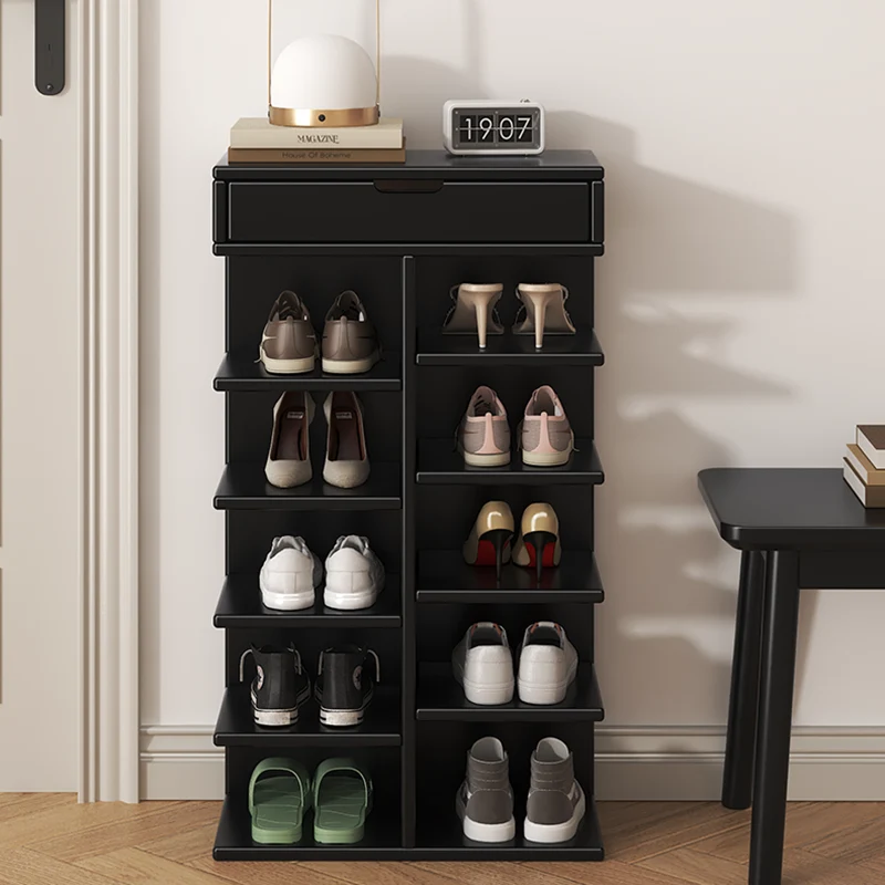 Modern Minimalist Rectangular Rubberwood Plywood Paulownia Wood Shoe Storage Rack 5/6/7-Layer For Entryway & Hallway