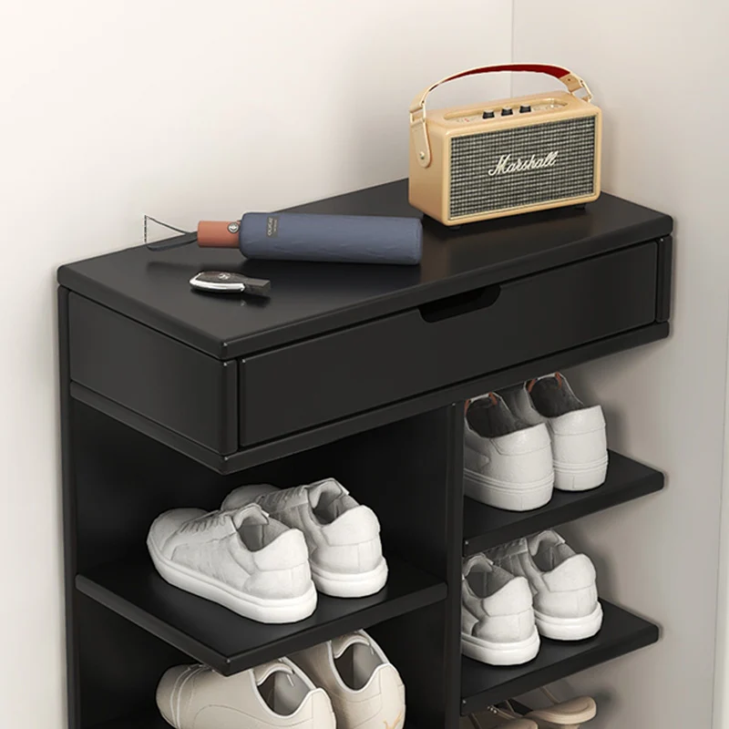 Modern Minimalist Rectangular Rubberwood Plywood Paulownia Wood Shoe Storage Rack 5/6/7-Layer For Entryway & Hallway
