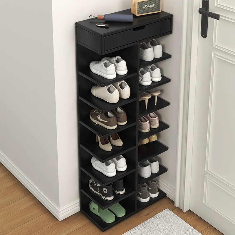 Modern Minimalist Rectangular Rubberwood Plywood Paulownia Wood Shoe Storage Rack 5/6/7-Layer For Entryway & Hallway