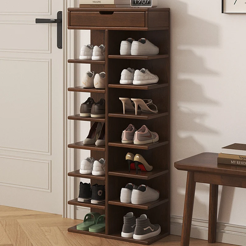 Modern Minimalist Rectangular Rubberwood Plywood Paulownia Wood Shoe Storage Rack 5/6/7-Layer For Entryway & Hallway
