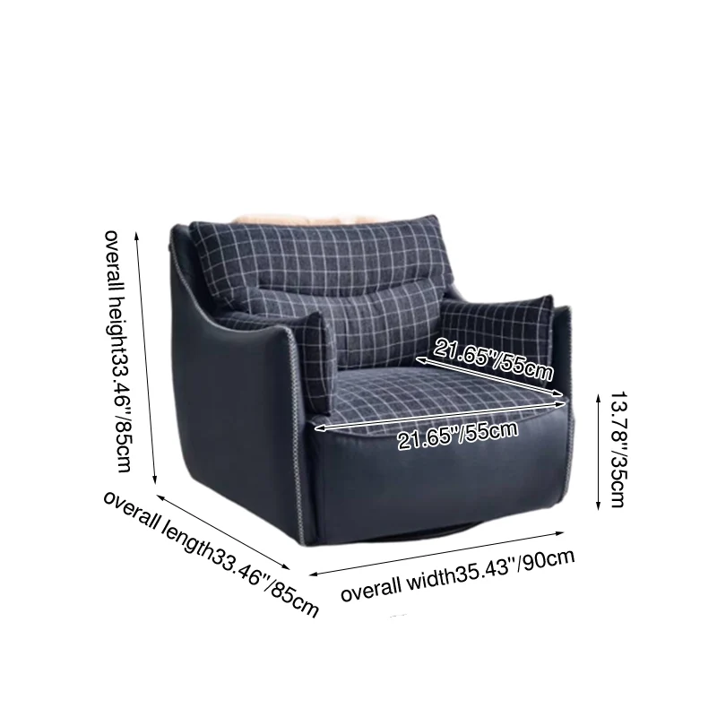 Contemporary Scandinavian Cotton-Linen Upholstery Accent Chair: Eco-Friendly Faux Leather Cover - 360° Swivel Single-Seater Sofa For Living Room