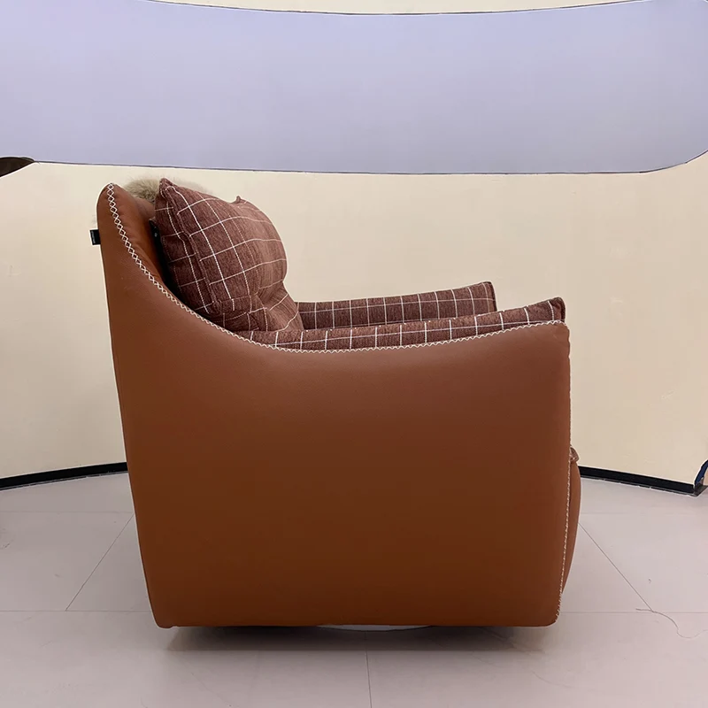 Contemporary Scandinavian Cotton-Linen Upholstery Accent Chair: Eco-Friendly Faux Leather Cover - 360° Swivel Single-Seater Sofa For Living Room