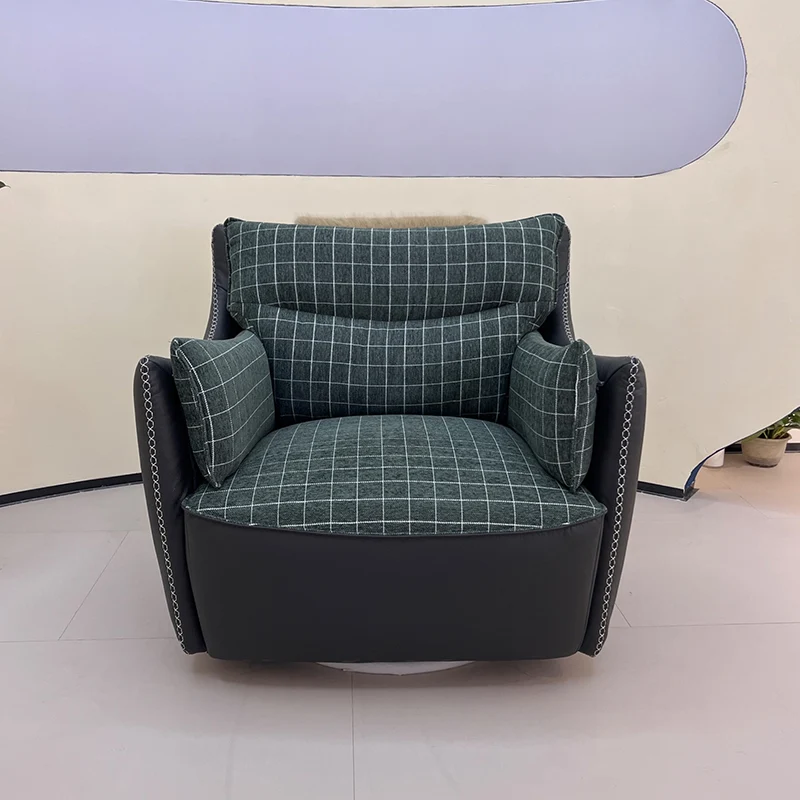 Contemporary Scandinavian Cotton-Linen Upholstery Accent Chair: Eco-Friendly Faux Leather Cover - 360° Swivel Single-Seater Sofa For Living Room