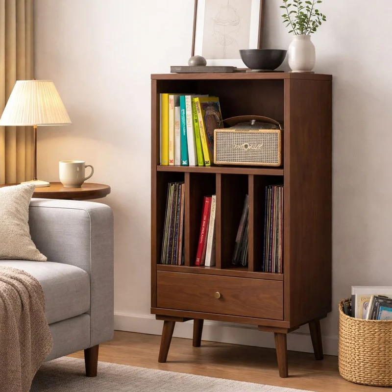 Modern Minimalist Plywood Rectangular Bookshelf With 1-Drawer For Living Room