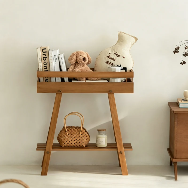 Modern Minimalist Solid Pine Wood Rectangular 2-Tier Shelving Unit & Storage Shelf For Living Room