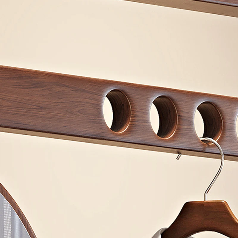 Modern Minimalist Ash Wood & Plywood Glass Rounded Edge Coat Rack Hall Tree With Swivel Full Length Mirror And Storage Drawer For Bedroom